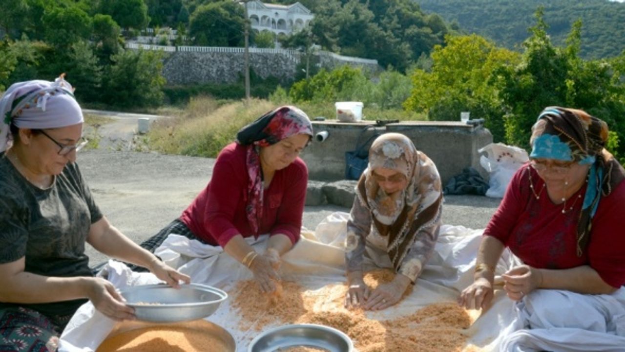 Karamürsel'de kadınlar imece usulü tarhana yapıyor
