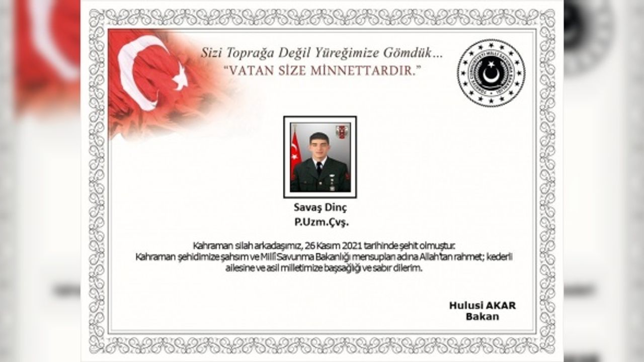 Kilis'teki hudut birliğinde görevli asker şehit oldu