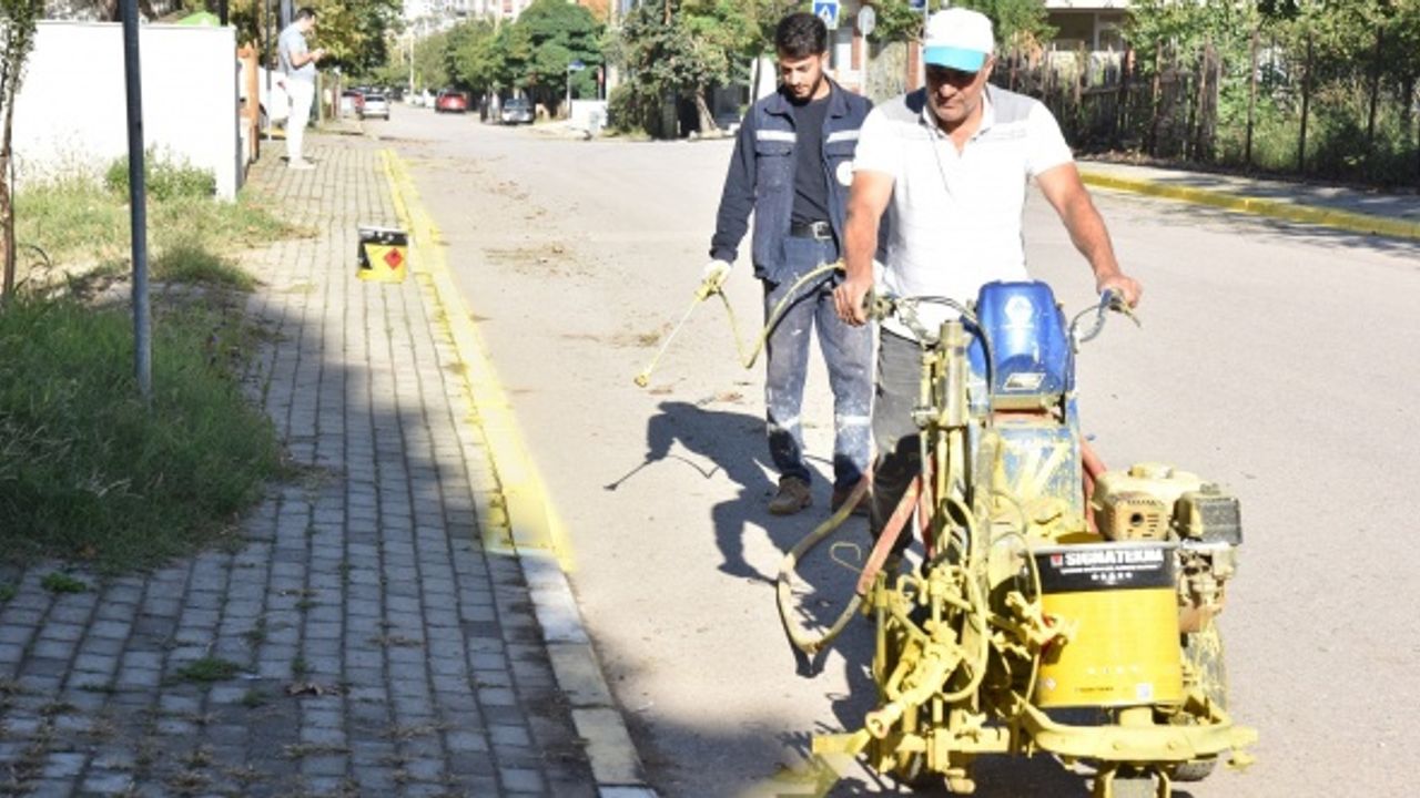 Kartepe’de bordür taşları boyanıyor